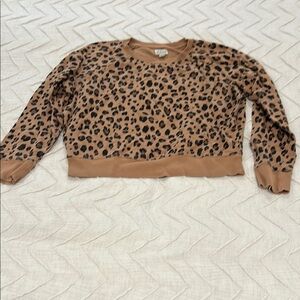 J Crew Vintage Fleece Leopard Print Cropped Sweatshirt
